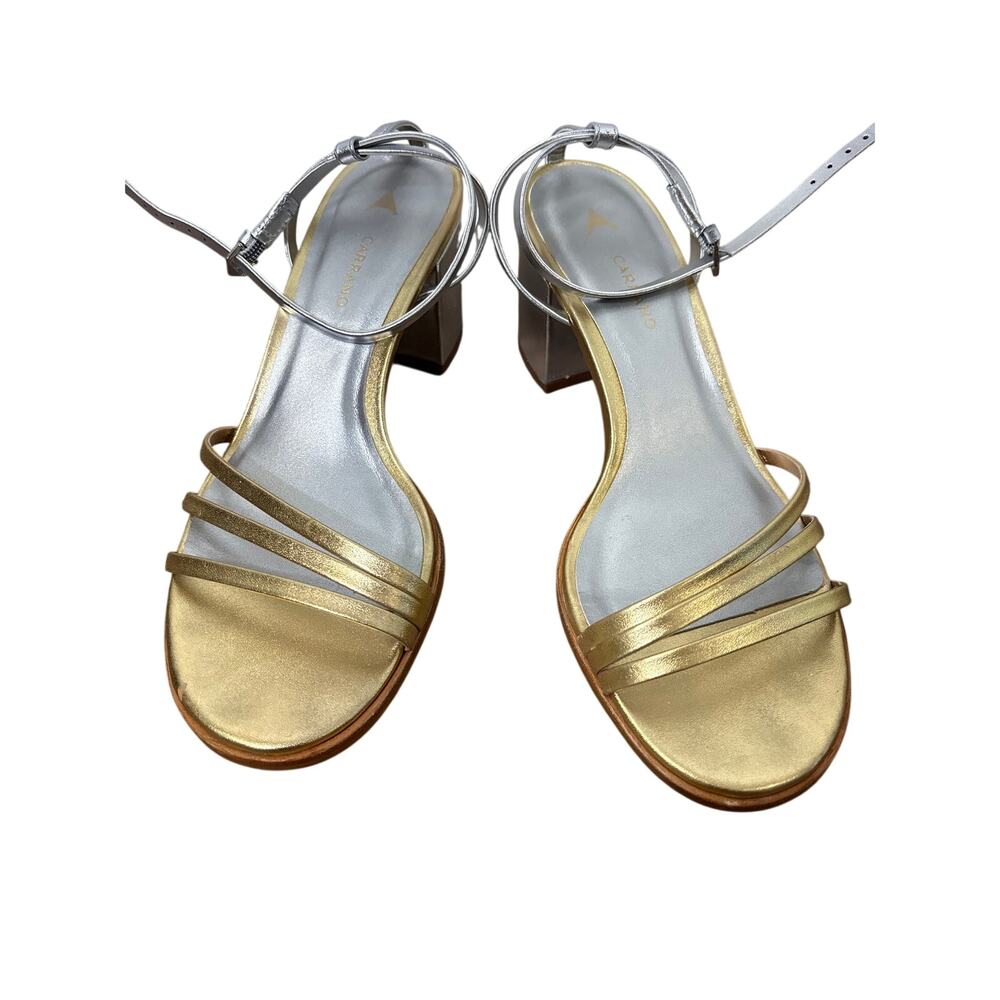 Carrano Gold Silver Strappy Medium Heel Sandal Sz 8